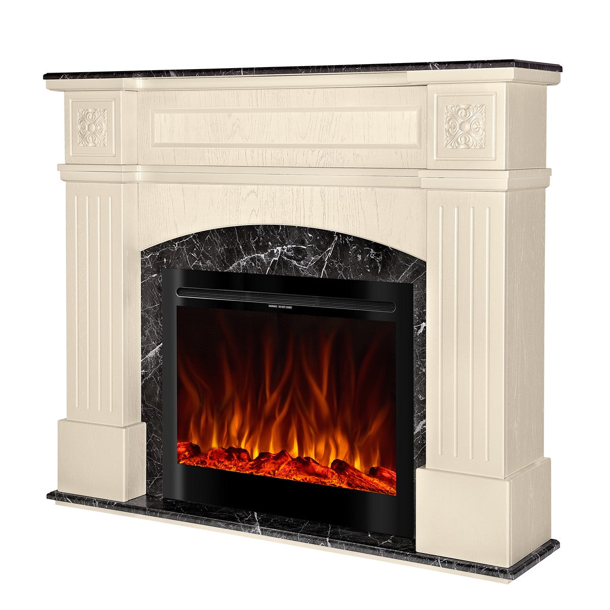 Camino Elettrico da Pavimento 120x140x30 cm Effetto Fiamma 1500W Josefina & Colorado Ivory/dark gray