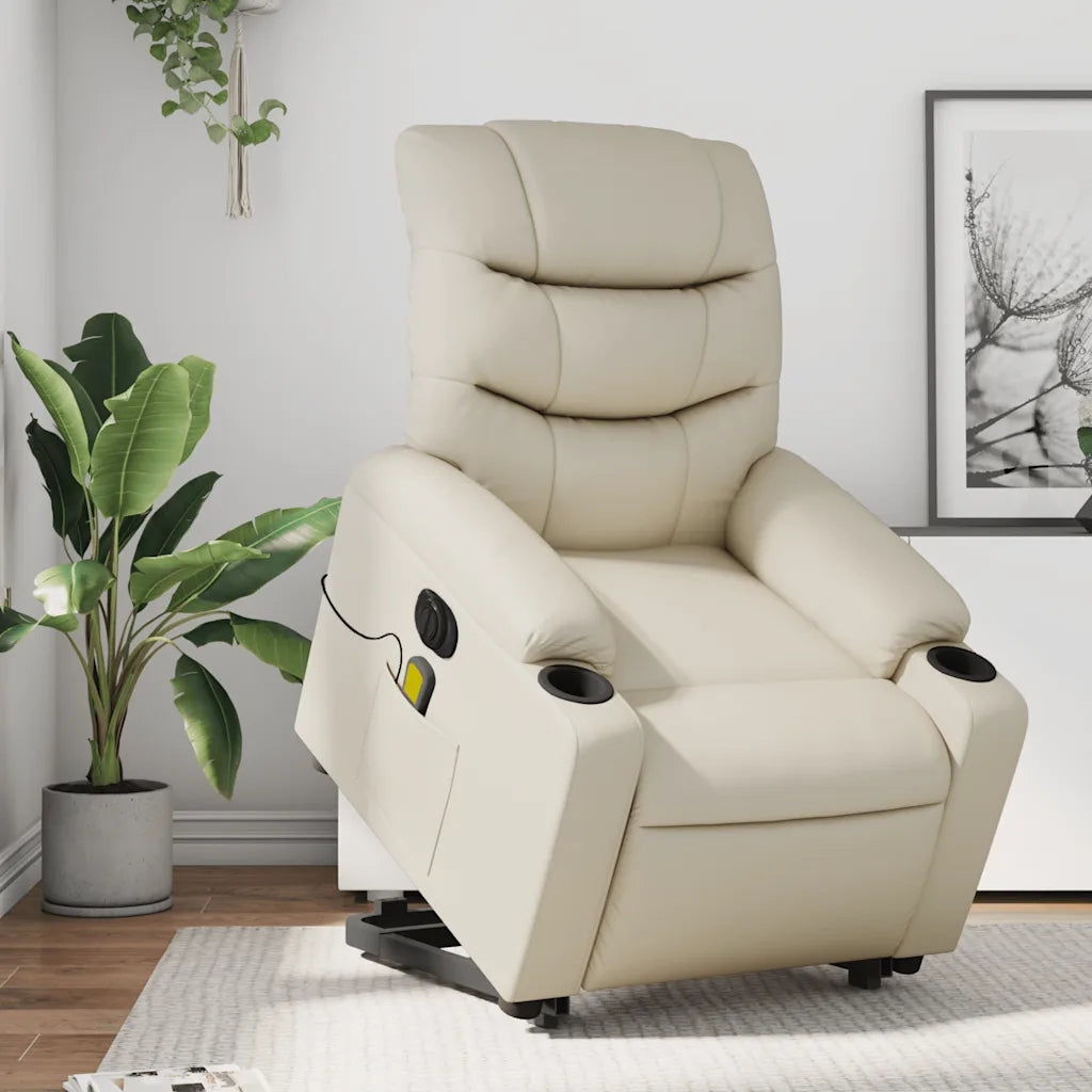 Poltrona Alzapersona Elettrica Reclinabile Crema in Similpelle 3206621
