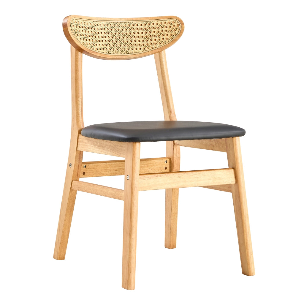 Sedia da pranzo in legno massello con schienale in rattan e seduta imbottita