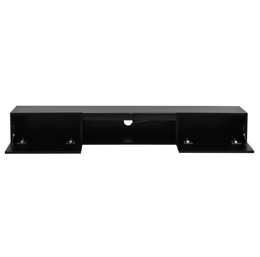 Mobile TV sospeso 160x31x22 cm con illuminazione LED e frontale lucido in legno nero