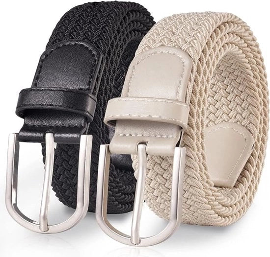 Set di 2 cinture di tessuto - cinture elastiche - cinture elastiche intrecciate - cinture elastiche intrecciate unisex - senza foro - cinture di tessuto intrecciate decorative - 107x2,5cm