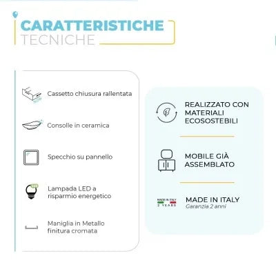 Mobile bagno sospeso 120 cm Smart olmo con specchio