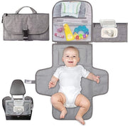 Matraccio per viaggio Matraccio compattibile XL - Tasca rimovibile con 6 compartimenti, dispensatore di asciugamani e cuscino confortevole per la testa del bambino (grigio)