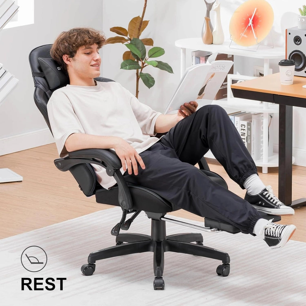 Sedia da gioco, sedia da gioco, sedia da ufficio, ergonomica, regolabile in altezza, adatta per inverno ed estate, con schienale doppio, rivestimento rimovibile e supporto lombare Nero