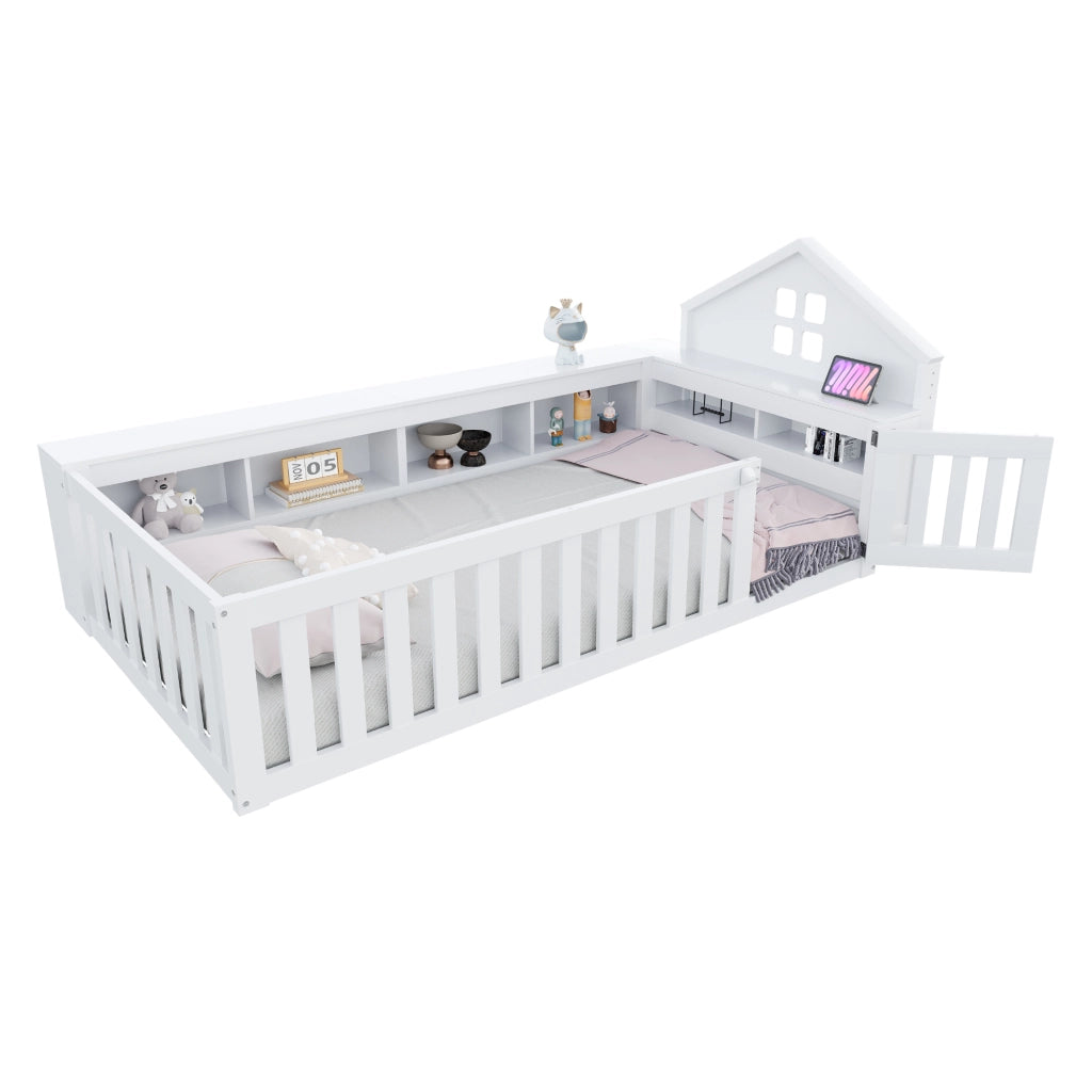 Letto singolo per bambini bianco con funzione di stoccaggio in legno massello 90x200 cm