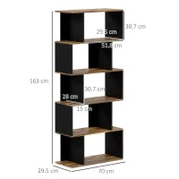 Libreria Moderna Asimmetrica a Parete con 5 Ripiani in Legno, 70x29.5x163cm, Marrone Rustico