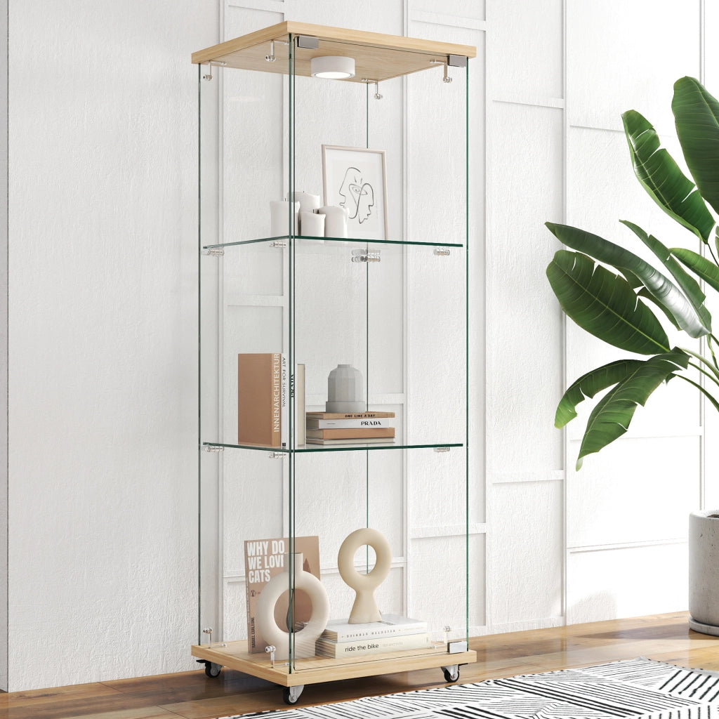 VETRINA in vetro con LED 120x42,5x36,5 cm MDF e vetro Naturale