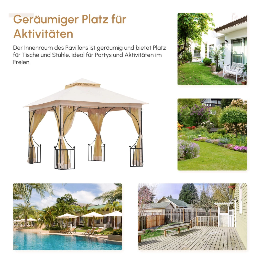 Gazebo da giardino Tenda da giardino; incluso materiale di montaggio; impermeabile; 295 cm x 295 cm x 275 cm. Beige + Nero