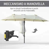 Ombrellone Doppio in Acciaio e Poliestere Anti-UV Impermeabile, 445x270x260cm, Beige