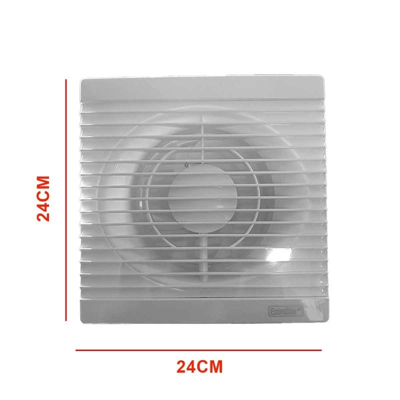 Ventola Aspirazione 17W 258m3/h 50dB, Aspiratore da Muro per Bagno Cucina 230V 50Hz, Estrattore d'Aria 24x24x9,5cm, Diametro Scarico 15cm