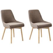 Set di 2 Sedie da Pranzo Gambe in Legno e Tessuto marrone Sedile spesso imbottito