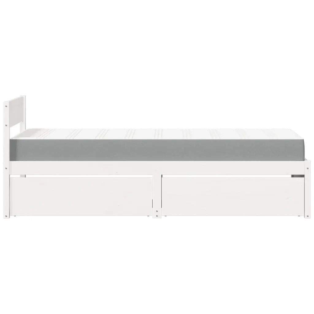 Letto Cassetti e Materasso Bianco 100x200cm Legno Massello Pino 3281905
