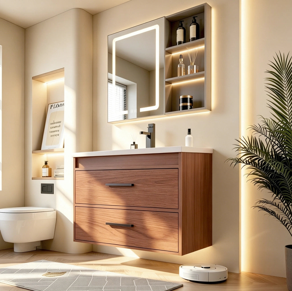 Mobile bagno 75 cm in rosso marrone con 2 cassetti ampi