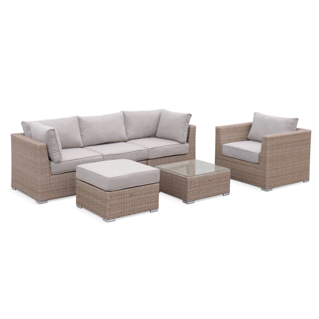 Salotto da giardino premium in resina intrecciata, 5 posti, beige