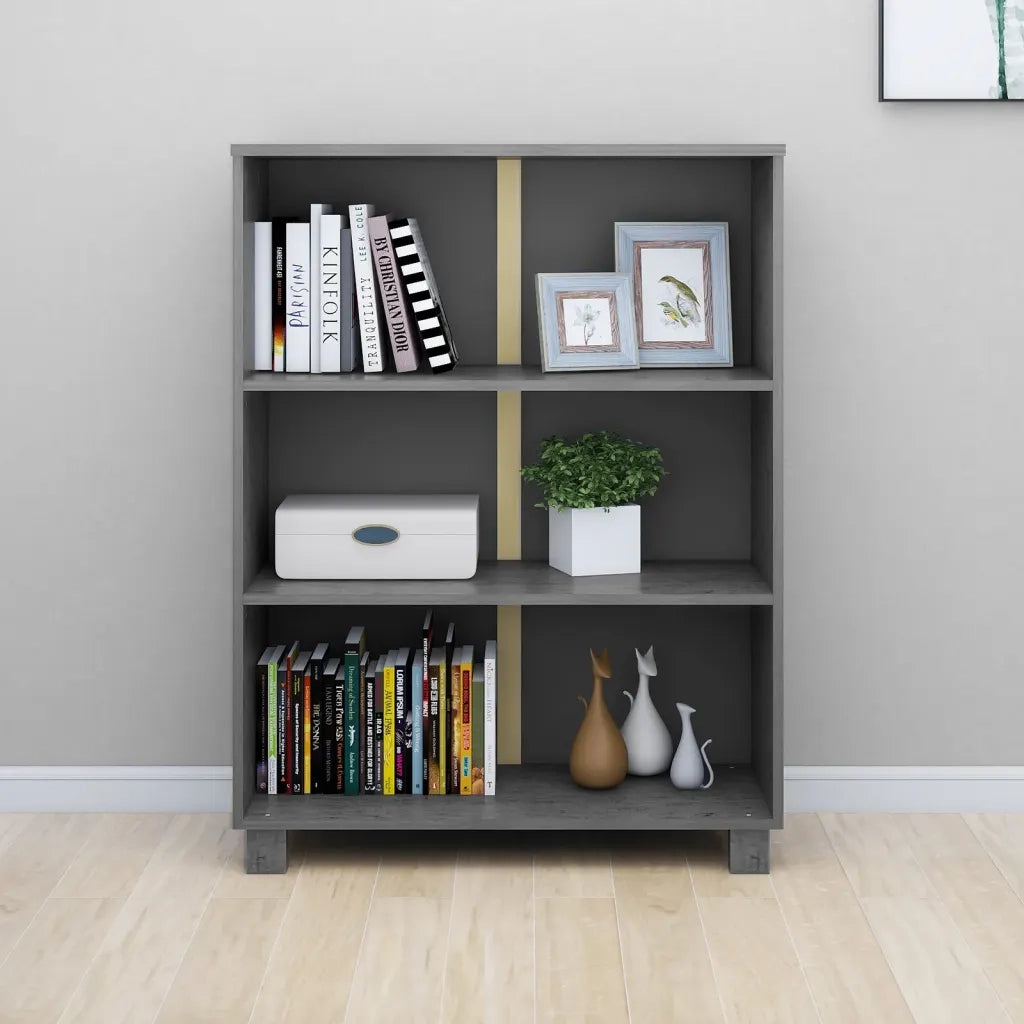 Libreria HAMAR Grigio Scuro 85x35x112 cm Legno Massello di Pino 340486