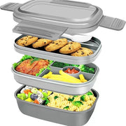 Lunchbox da 1900 ml, adatto per adulti e bambini, con divisori, impermeabile, ideale per pic nic, lavoro e viaggi. Grigio.