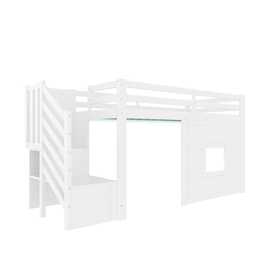 Letto a soppalco - Xylo - 90x200 cm finestra bianco