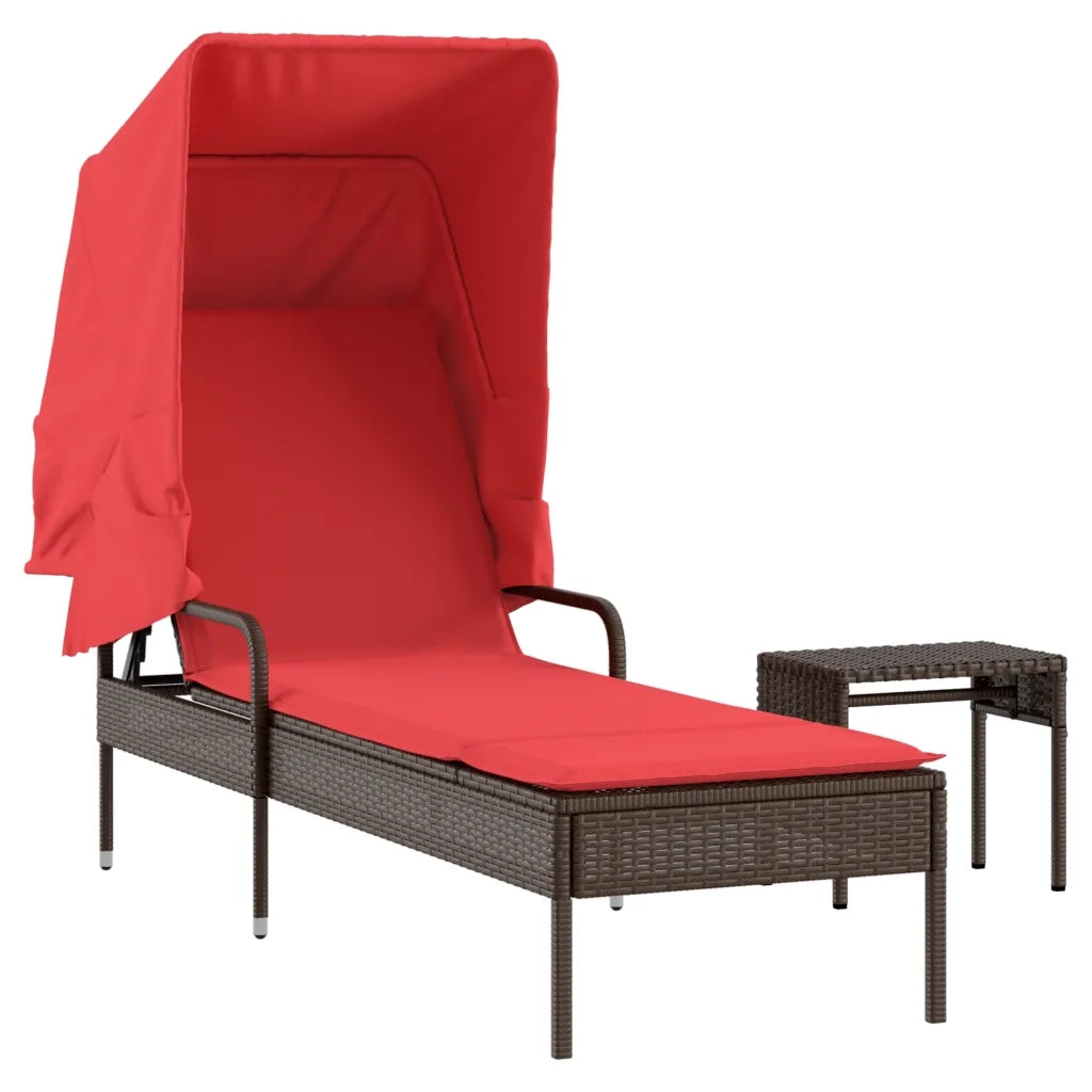 Lettino prendisole con tettuccio e Tavolino in Polyrattan Marrone 368203