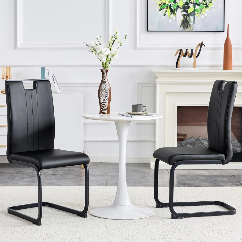 Sedia da Pranzo con Schienale Ergonomico e Piedini Antiscivolo, in PU, Nero