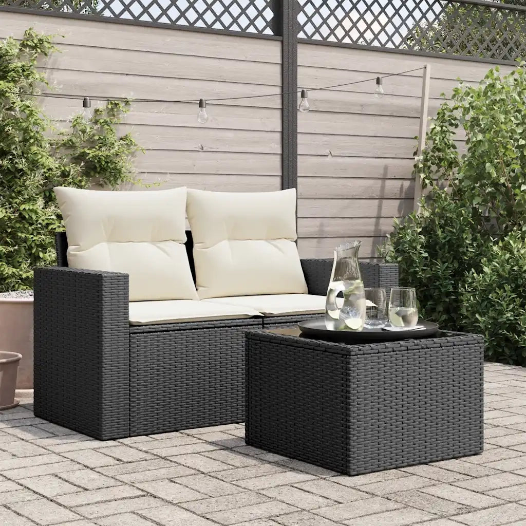 Tavolo da Giardino | Tavolino da esterno con piano in vetro nero 55x55x37 cm in polyrattan