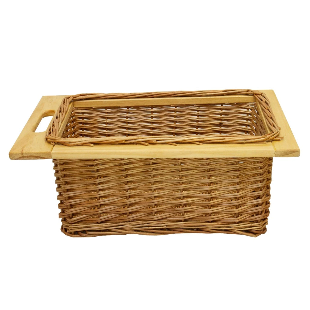 Cestelli Estraibili in Vimini per Cucina Cassetti Credenza Cesto in Vimini con Telaio e Binari in Legno di Faggio per Dispensa da 40cm Organizza Unità 40 cm con Viti - 3 Cesti