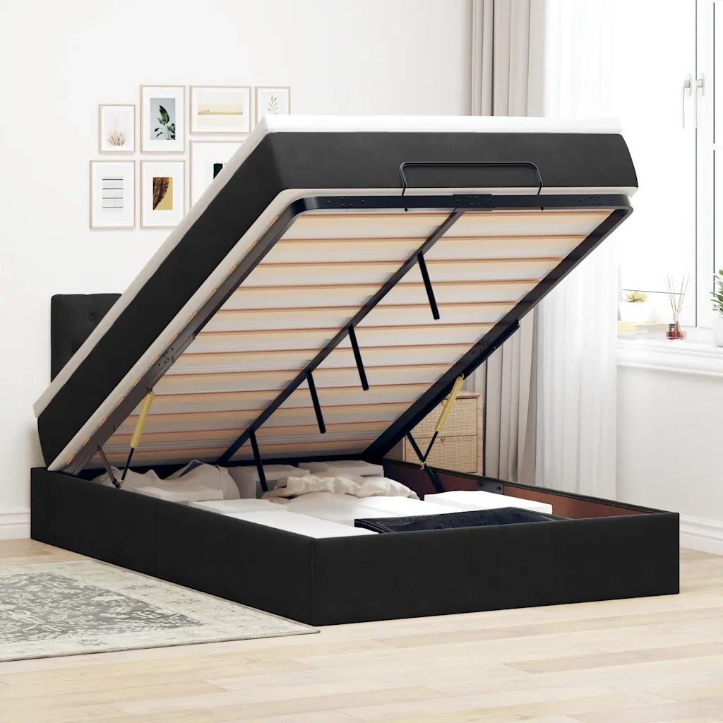 Pouf Letto con Materasso e LED Nero 120x190cm in Velluto