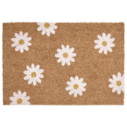 Zerbino in fibra di cocco naturale con supporto in PVC antiscivolo 40 x 60 cm con motivo floreale a margherita, decorazione moderna per interni.