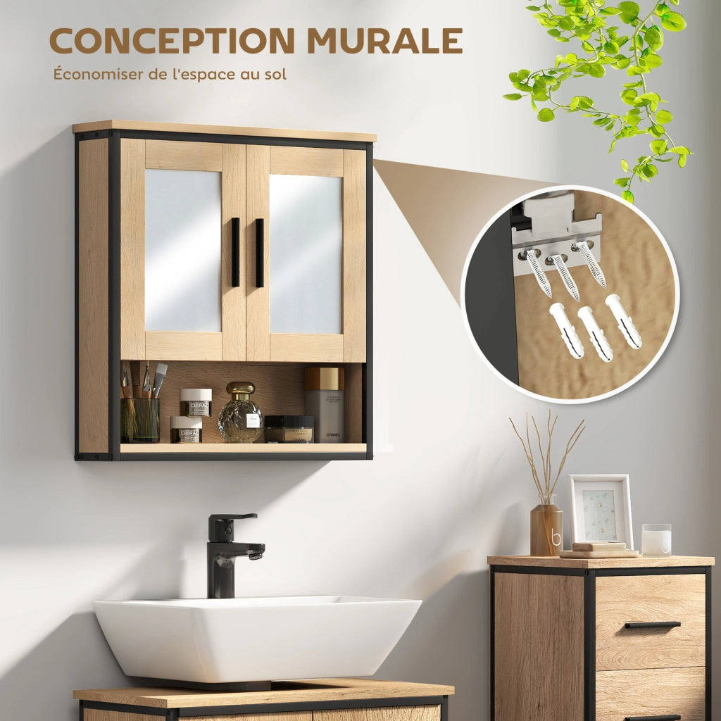 Armadio bagno specchio ripiano regolabile ¨C zephmum ¨C rovere