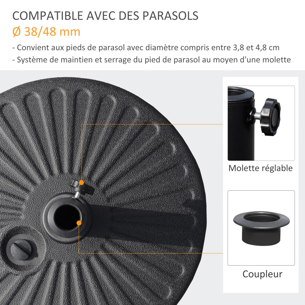 Base per Parasole in Acciaio e HDPE ¨C Zephmum ¨C 51x51x30,5 cm Nero