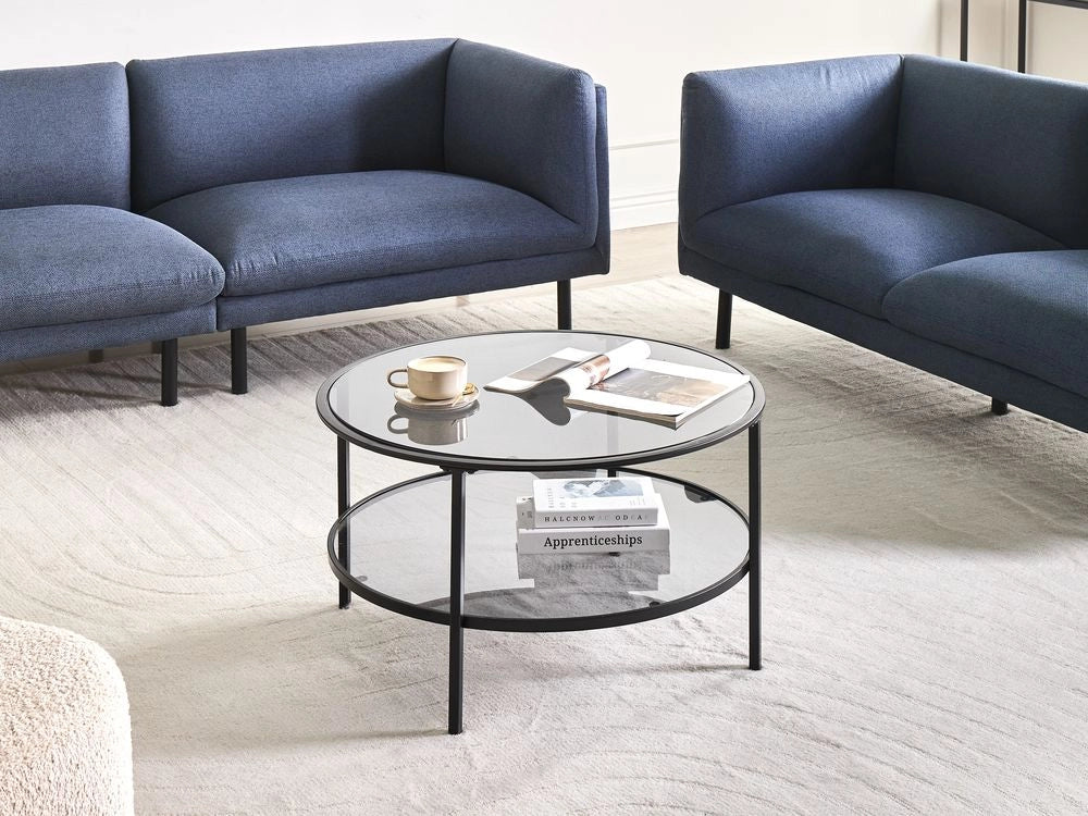Tavolino in vetro temperato nero ø 80 cm con ripiano a specchio Rotondo Glam Arredamento moderno per il soggiorno