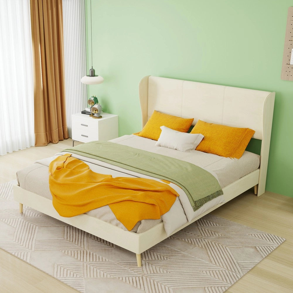 Letto Imbottito con Testiera Morbida e Materasso ¨C MINIMAL ¨C Beige 140x200