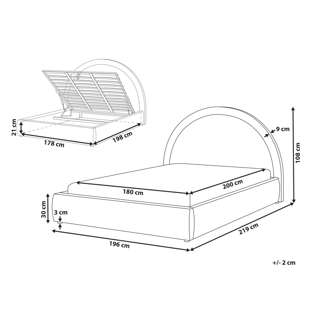 Letto imbottito in tessuto di ciniglia di ciniglia tortora 180 x 200 cm contenitore rialzabile con testiera e rete a doghe