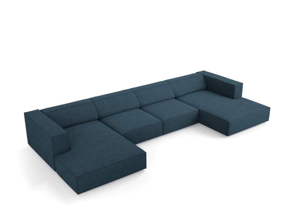 Cosmopolitan Design - Divano panoramico "Arendal" 6 posti in ciniglia con effetto a coste blu scuro 