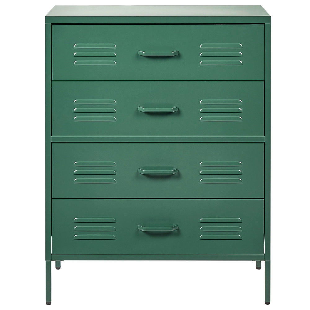 Armadio a 4 cassetti in metallo verde scuro in acciaio stile industriale per home office