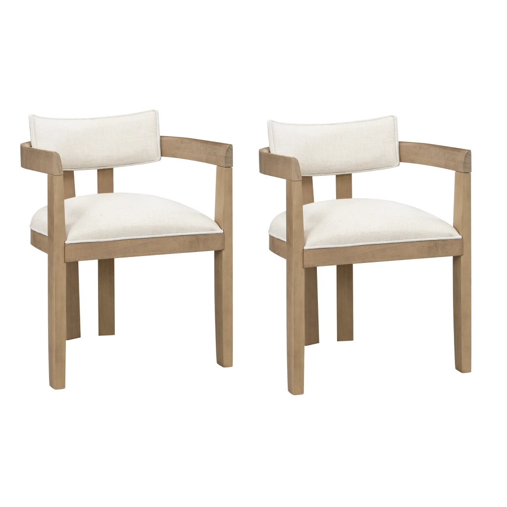 Sedie da Pranzo in Legno Massello ¨C Xylo ¨C Tessuto Lino, Naturale, Stile Moderno, Set 2 Pezzi