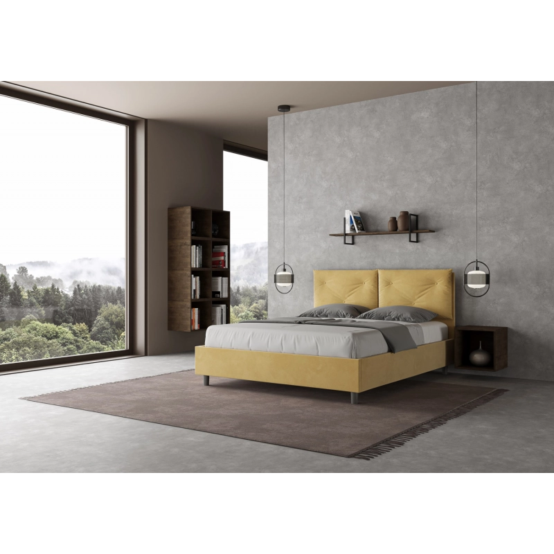 Letto imbottito Matrimoniale 160x210 cm Appia - Con rete,Microfibra,Ocra