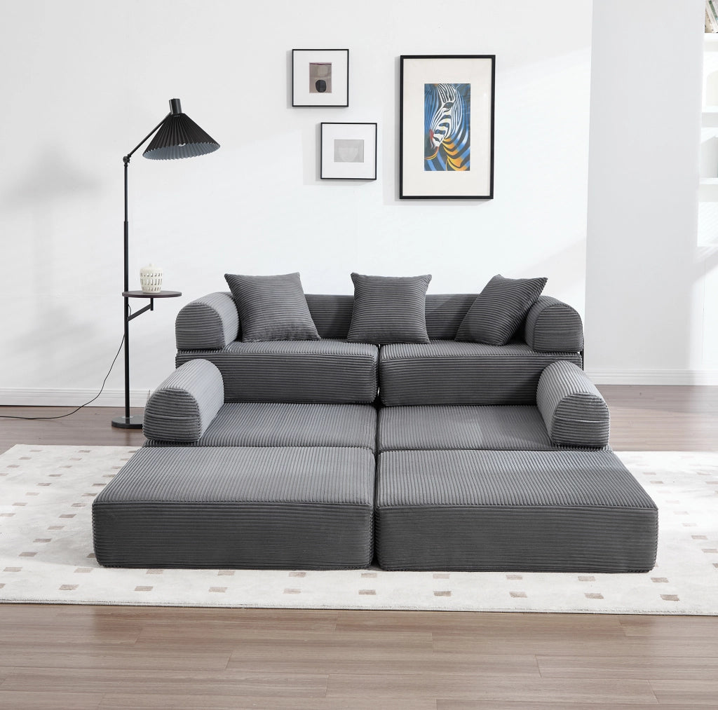 Divano modulare grigio scuro con contenitore, 270x180x64 cm, tessuto in cotone a coste