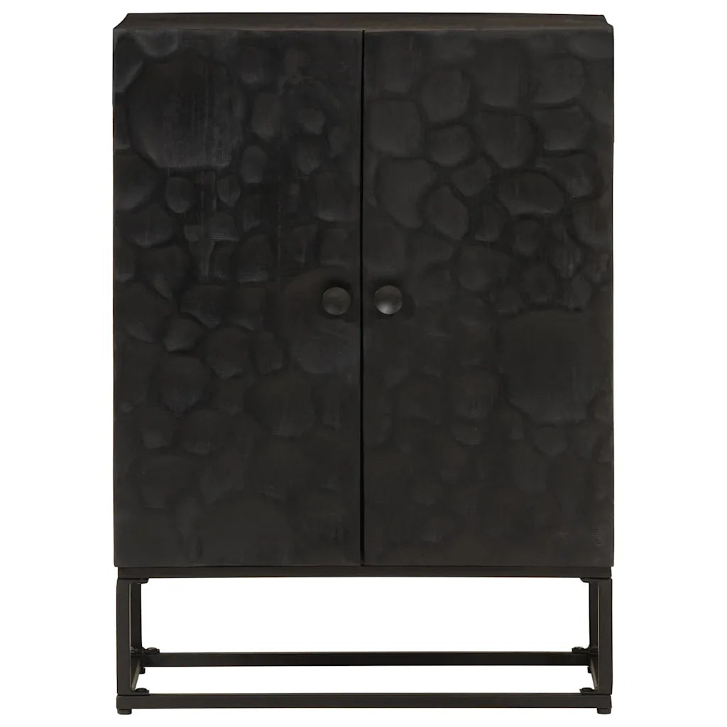 Credenza Nera 55x30x76 cm in Legno Massello di Mango e Ferro 372005