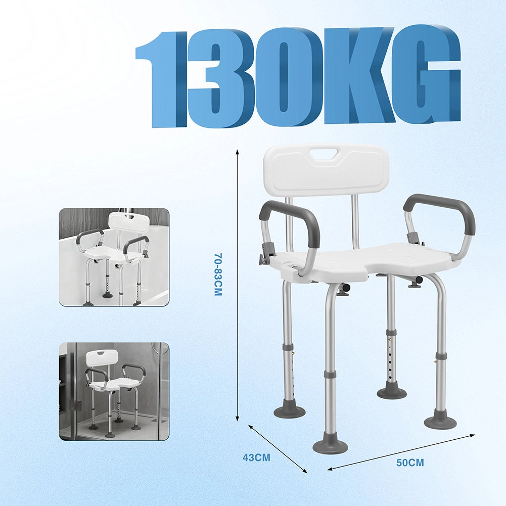 Sedia da Doccia in Alluminio e HDPE Sedile da Bagno Altezza Regolabile 70-83cm