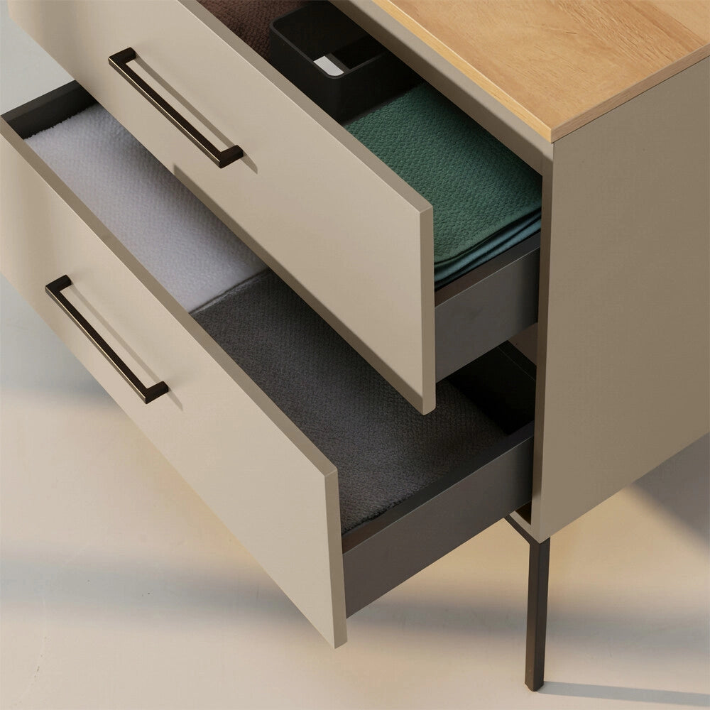 Mobile bagno sospeso 80cm tortora con due cassetti e specchio Brik