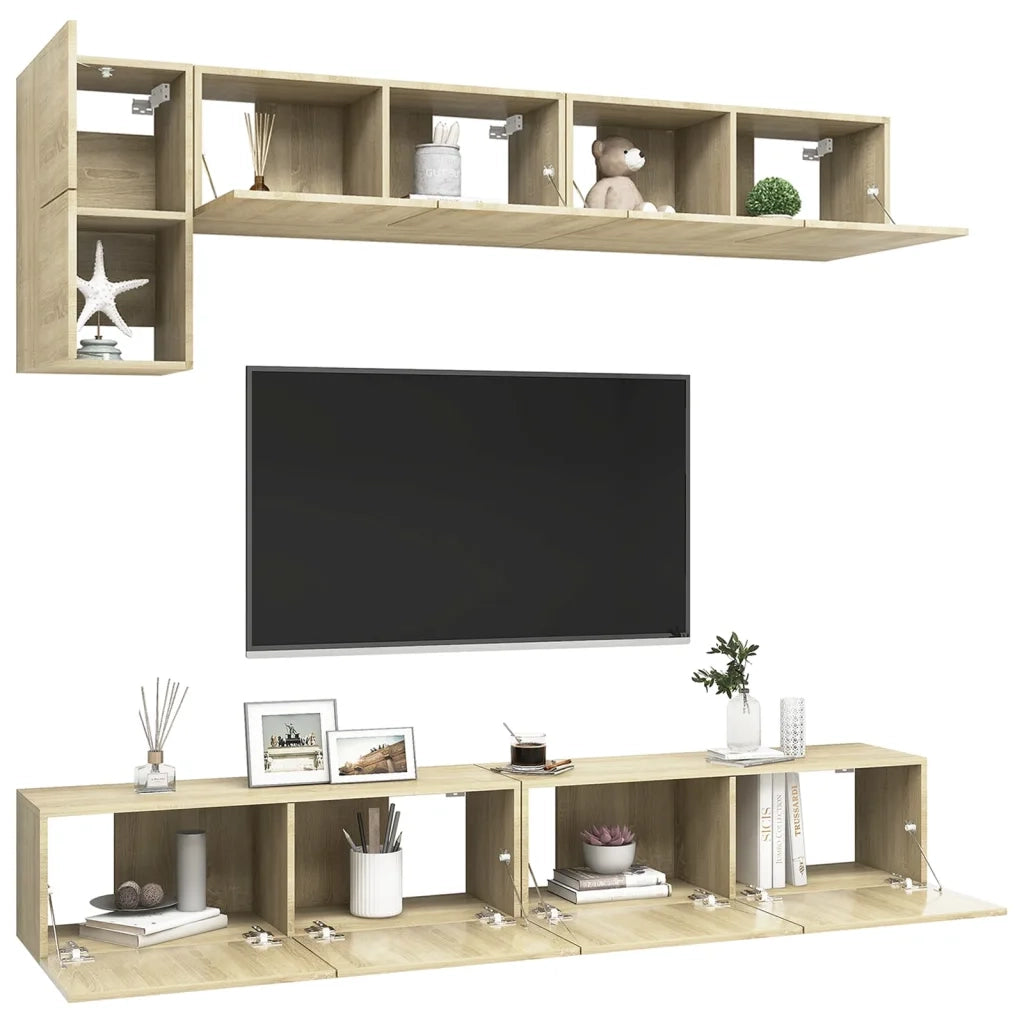 Set di Mobili TV 5 pz-Credenza per TV Rovere Sonoma in Legno Multistrato