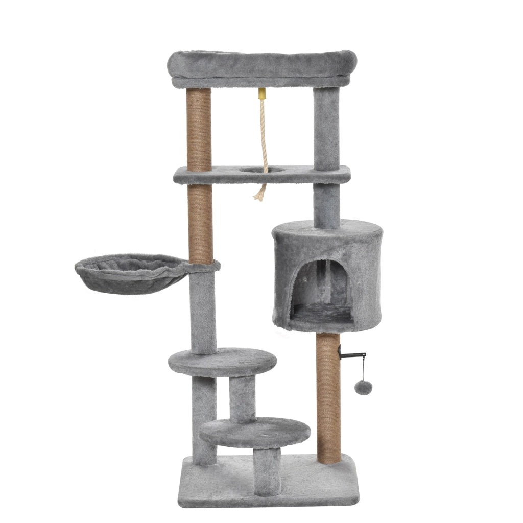 Albero tiragraffi per gatti con piattaforme, amaca e tana ¨C zephmum ¨C grigio 48x48x120 cm