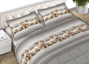 Completo Lenzuola In 100% Cotone Made In Italy Dis. Labrador Colore Grigio C.N. - Matrimoniale - Grigio