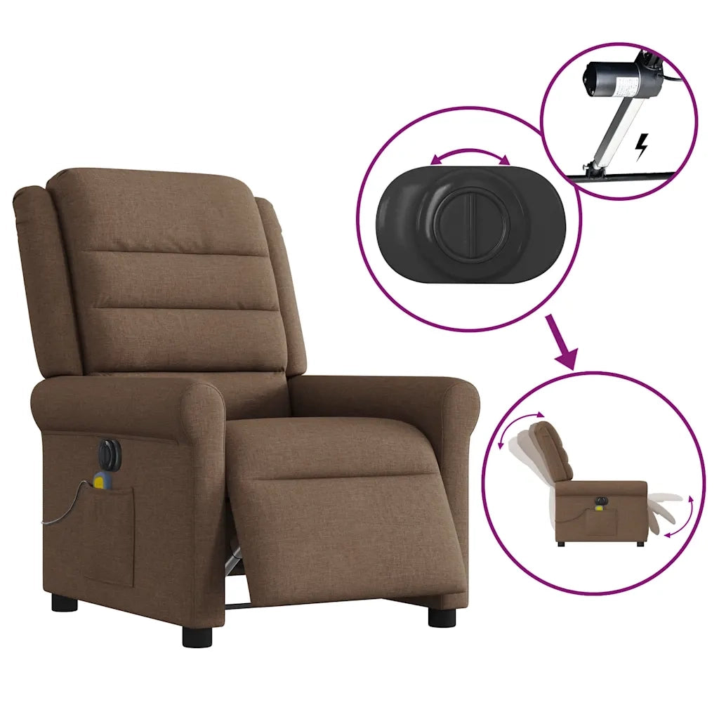 Poltrona Massaggiante | Sedia Relax Reclinabile Elettrica Marrone in Tessuto