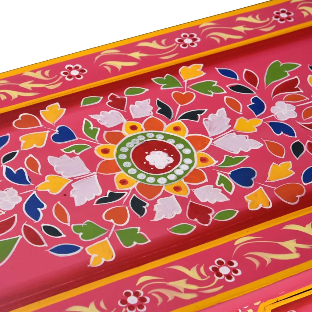 Credenza con Cassetti in Massello di Mango Rosa Dipinta a Mano 244841