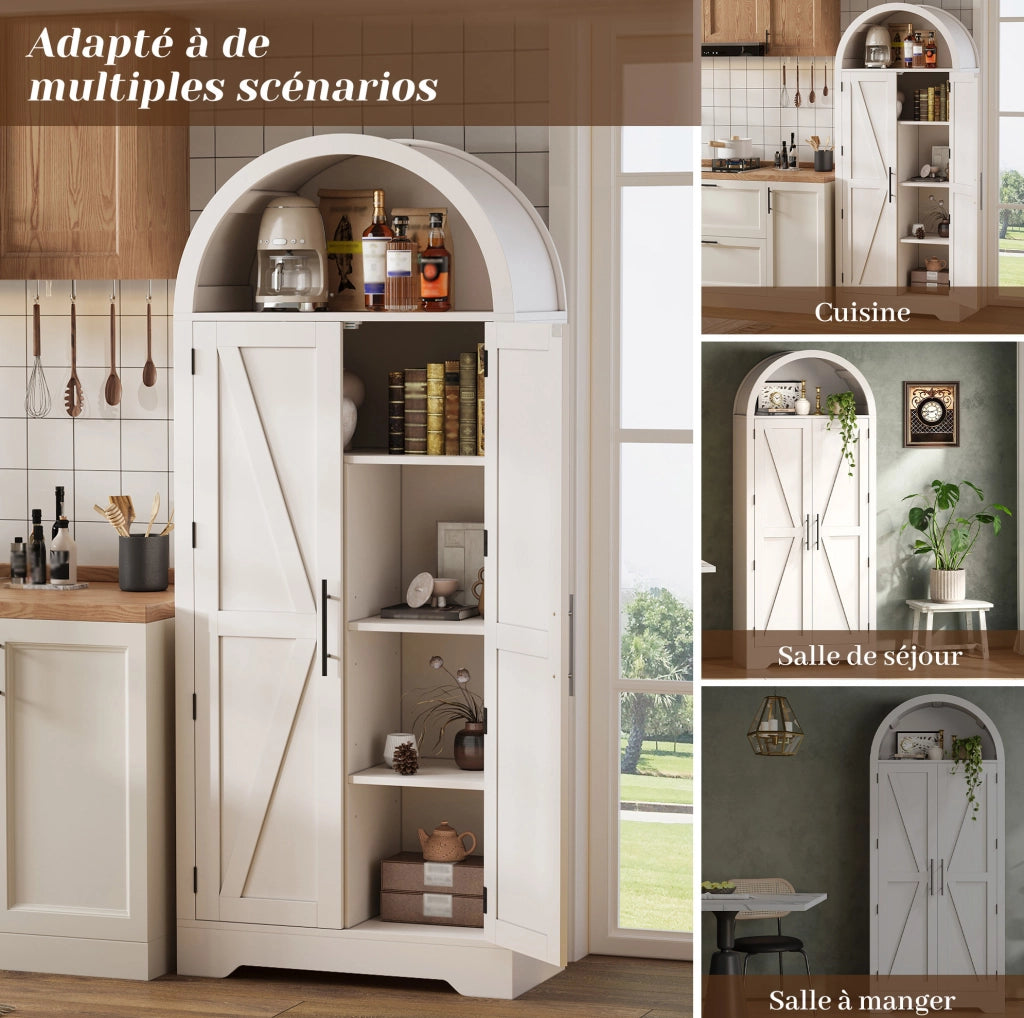 Armadio alto ad arco 75x35x170 cm in MDF bianco; con ripiani regolabili e vano aperto
