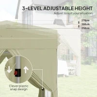 Gazebo da Giardino Pop Up con 2 Finestre e Gambe Regolabili, in Metallo e tessuto Oxford, 248x248x270 cm, Crema