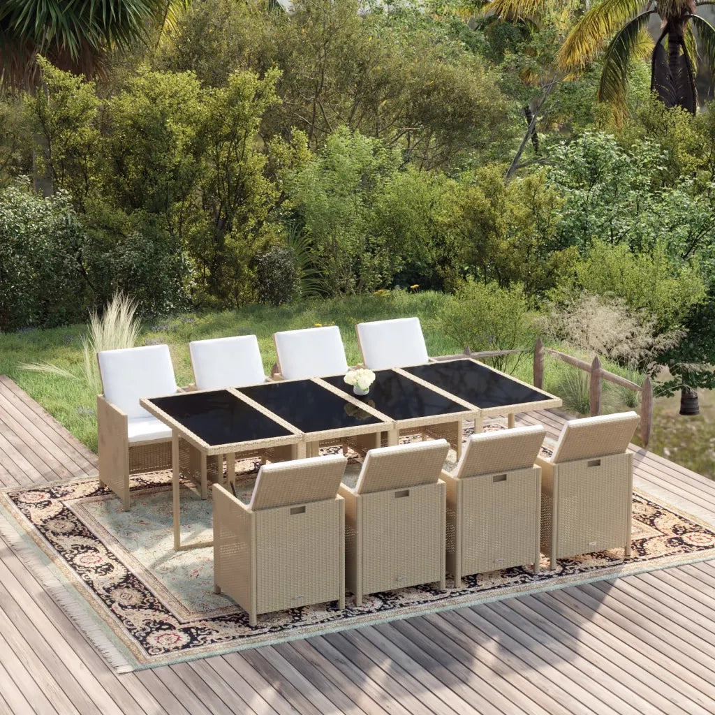 Set da Pranzo per Giardino 9pz con Cuscini in Polyrattan Beige cod mxl 38599