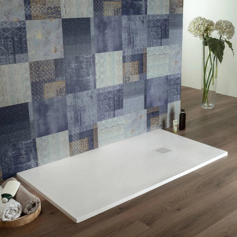 Piatto Doccia 70x180 cm Bianco in Resina Effetto Pietra Moderno|