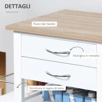 Carrello da Cucina con Ruote, Mobile da Cucina Salvaspazio in Legno Massiccio: 3 Cassetti, 3 Cestelli, 2 Portaspezie, 2 Ripiani, 92x37x82 cm